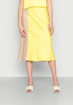 YASKALINA MIDI SKIRT - Jupe Trapèze - Lemon Tonic/beige