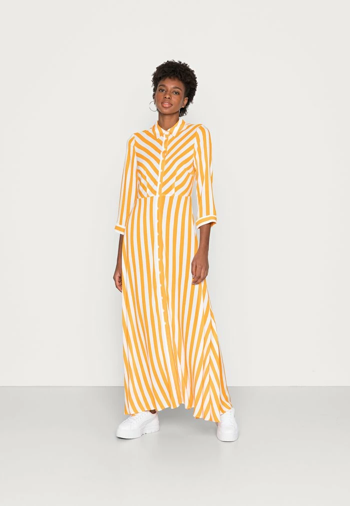YASSAVANNA LONG SHIRT DRESS - Robe Longue - Radiant Yellow/white Stripe 1 YASSAVANNA LONG SHIRT DRESS - Robe Longue - Radiant Yellow/white Stripe