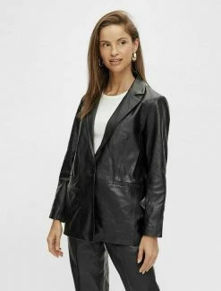 YAS Veste En Cuir - Black