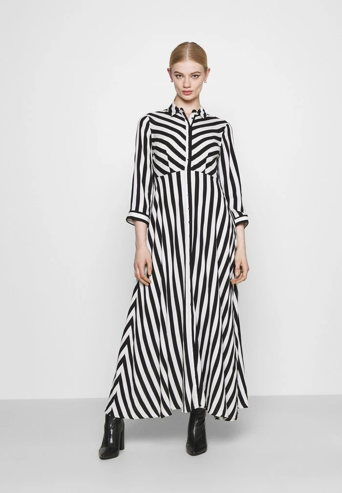 YASSAVANNA LONG SHIRT DRESS - Robe Chemise - Black/ White Stripes 1 YASSAVANNA LONG SHIRT DRESS - Robe Chemise - Black/ White Stripes